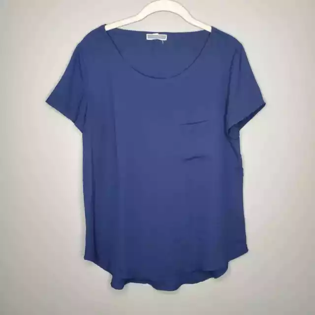 Pleione blue top size M pocket tee short sleeve layers semi sheer blouse