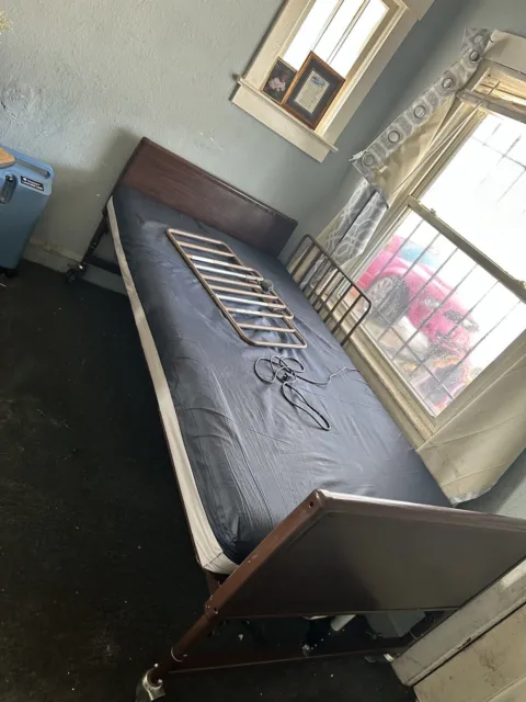 Drive Medical Delta Full Electric Bed with Half Rails and Innerspring Mattress