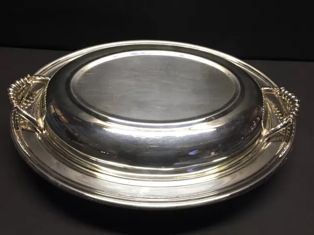 Sheridan Silverplate Covered Oval Serving Dish w/ Handles & Divided Glass Insert
