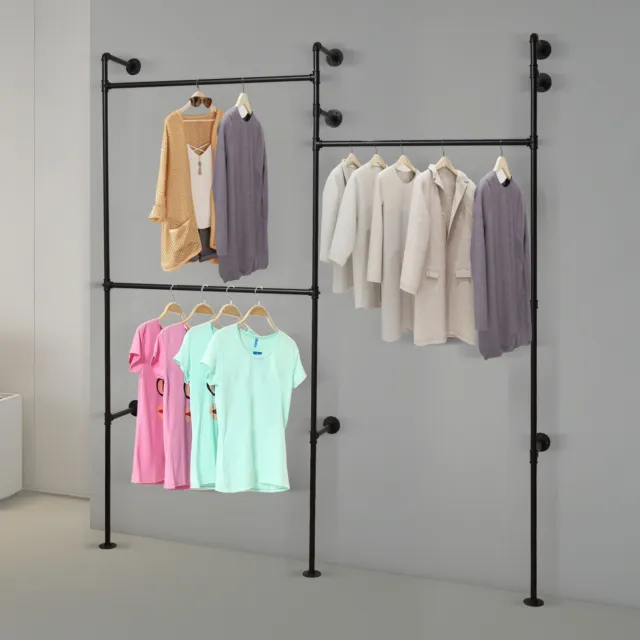 Wall Mounted Garment Rack 3-shelf Clothes Rack Dress Organizer for Store Home