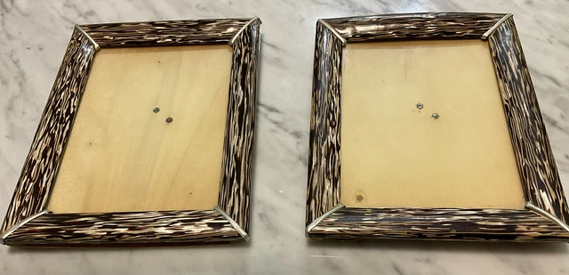 Set of Two Rare Vintage Tiger Stripe Enamel Picture Frames w/ Glass.  Gorgeous!