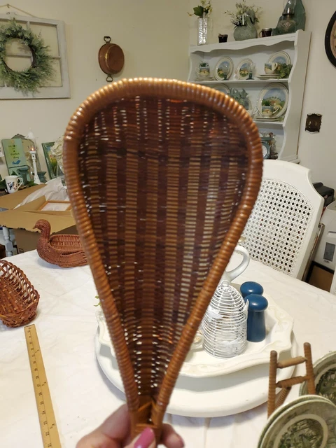 "Cesta de mimbre de colección tejida cuchara de arroz cucharón grano Scooper mango largo 17"