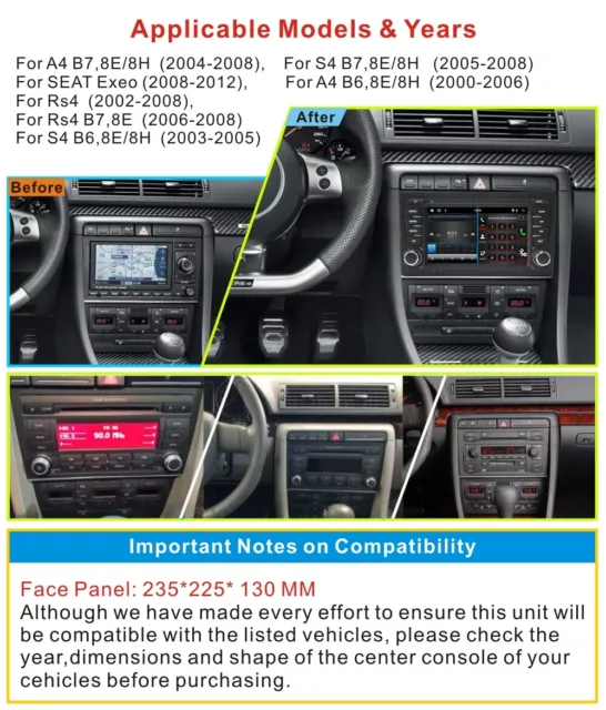 Für Audi A4 S4 RS4 7" Android 12.0 Autoradio Stereo GPS Sat Navi BT DSP CarPlay 2