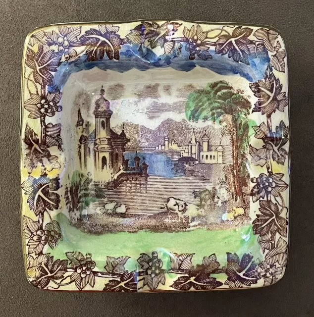 Vintage Square Ashtray Lusterware Maling New Castle-On-Tyne England 