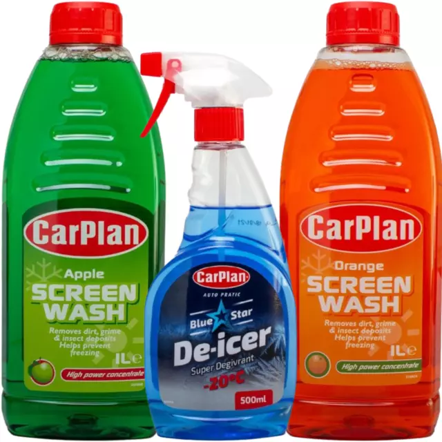 CarPlan Fragranced Concentrated Screenwash-Orange &Apple-1L & De-Icer 500ml Pack 2