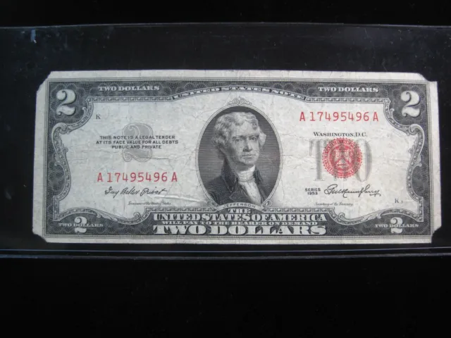 USA $2 1953 A17495496A # UNITED STATES Note RED Seal Dollars Circ Bill Money