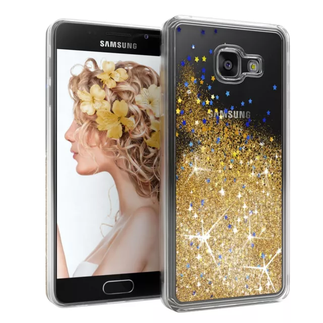Für Samsung Galaxy A3 (2016) Glitzer Hülle Flüssig Silikon Case Handy Cover Gold