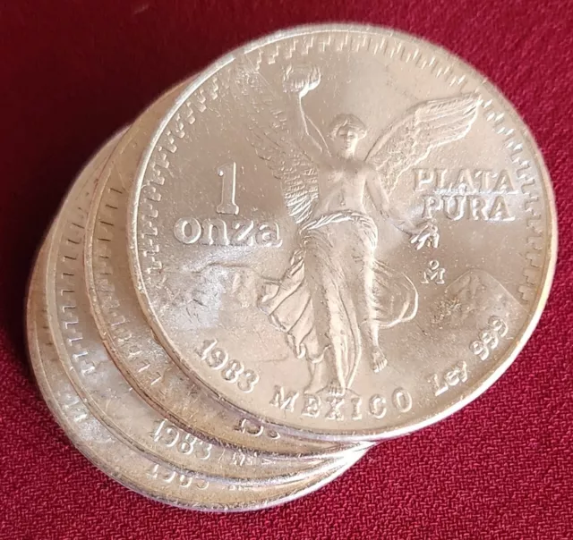 1983 Mexico LIBERTAD 1.0 oz. .999 Silver coin ~ Total: 4 coins