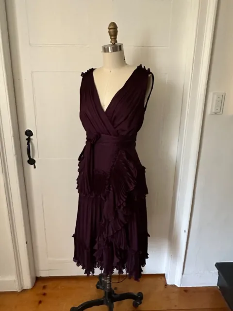 DVF Diane Von Furstenburg Purple / Plum Wrap Dress with Pleats and Ruffles