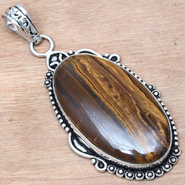 925 Silver Tiger's Eye Gemstone Anniversary Wishes Gifted Jewelry Pendants 2.75"