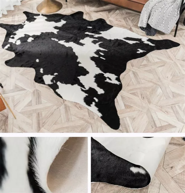 Cowhide Animal Print Area Rugs Faux Fur Cow Hide Skin Leather Carpet Decor Mats