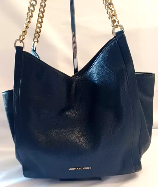 MICHAEL KORS Newbury Tote Elegant Leather Chain Strap Shoulder Bag Hobo Black