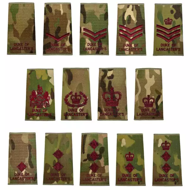 Duke of Lancaster's Multicam Rank Slide Maroon Embroidery (PAIR)- British Army