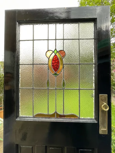 Old Antique Reclaimed Art Deco Nouveau 1930 External Leaded Light Front Door 2