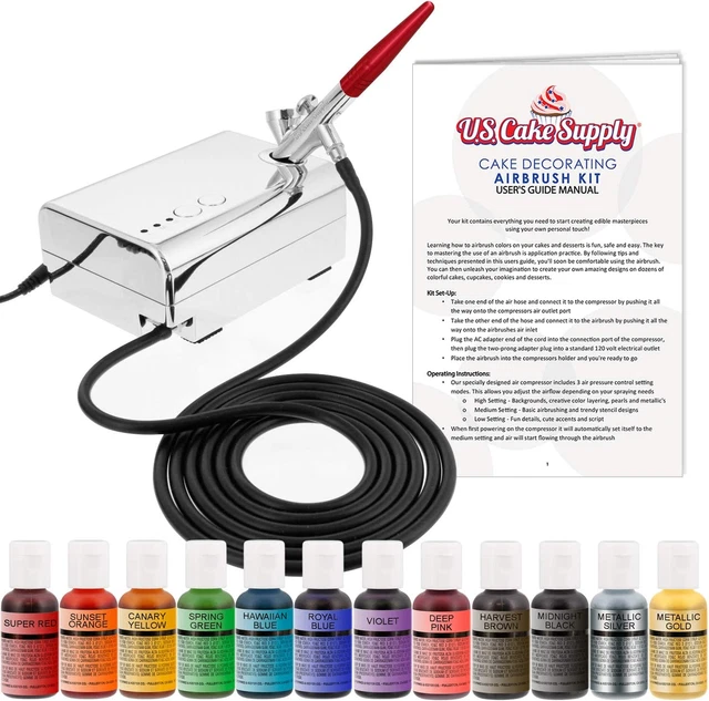U.S. Cake Supply - Kit completo de aerógrafo para decoración de pasteles con una selección completa -