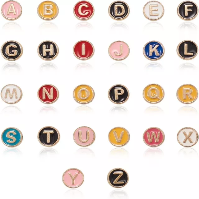 Craft Metal Letters Colorful Alloy Beads Flat Round Spacer Beads  Bracelet