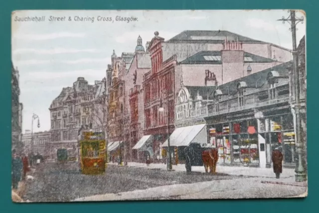 OLD POSTCARD OF SAUCHIEHALL STREET, CHARING CROSS , GLASGOW  postally used 1913 