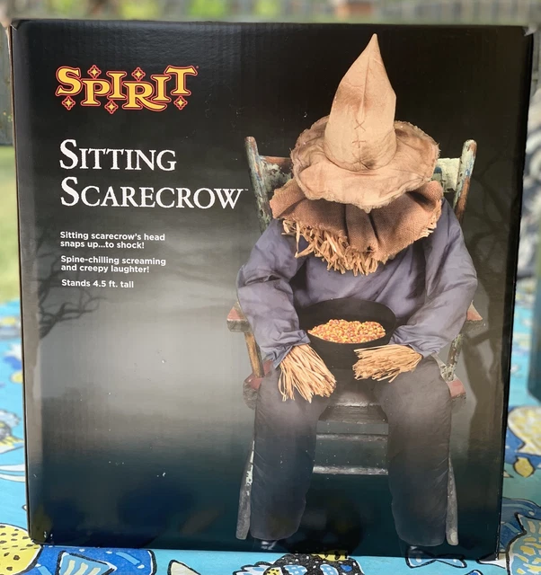 HALLOWEEN ANIMATED PROP 4.5 Ft Sitting Scarecrow Animatronic Spirit