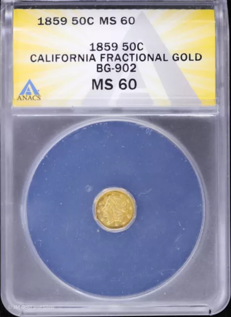 1859 50C California Fractional Gold BG-902 ANACS MS 60 (BU Uncirculated UNC)