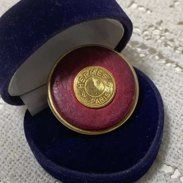 HERMES Red Round Solo/Single Earring Gold Tone Party Clip-On Runway Designer 2