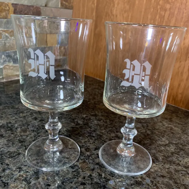 Monogrammed "M" Wine Glasses Nice Condition