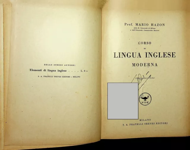 CORSO DI LINGUA INGLESE Moderna Mario Hazon edizioni Fratelle Treves 1935 3