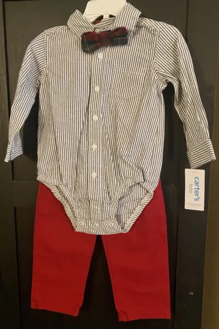 NWT Carter’s Baby 3 Piece Boy Set Plaid Bow Tie Dress Shirt Pants Size 18 Months