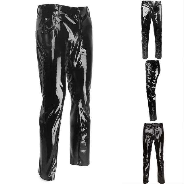 Pantaloni lunghi in PVC nero lucido da uomo finta pelle look gotico taglia S 2XL