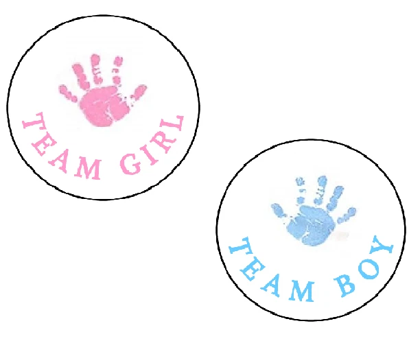 30 Gender Reveal Party Stickers Baby Shower "TEAM BOY TEAM GIRL" handprints