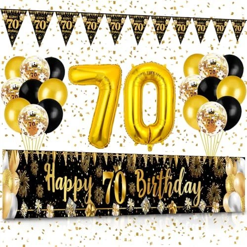 Kit Décoration Anniversaire 70 Ans – Thème Vert & Or – Inclut Ballons, Bannière, Guirlande, Serviettes, Lanternes – Pour Fête Surprise Femme Ou Homme - 7