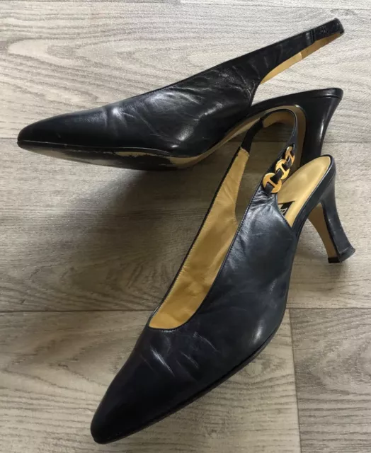 Roland Cartier Ladies Slingback Court Shoes,Size 6, Navy Blue Leather, In VGC