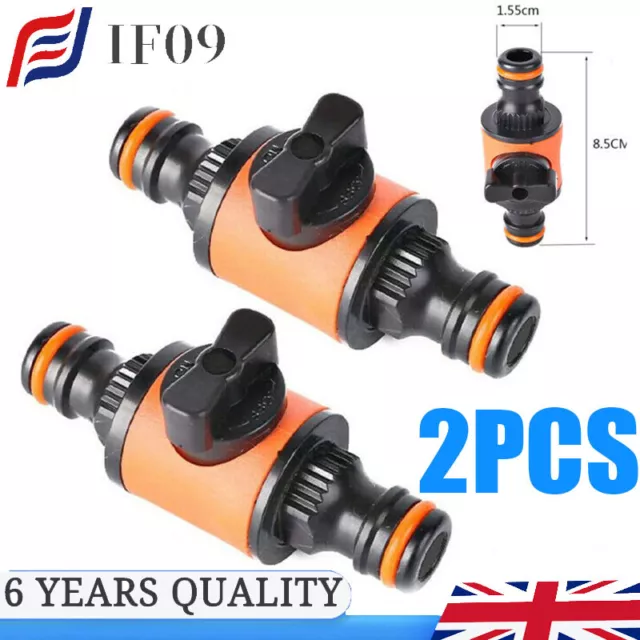 2PCS Garden Hose Pipe In-Line Tap Shut Off Valve Fitting Switch Connector UK