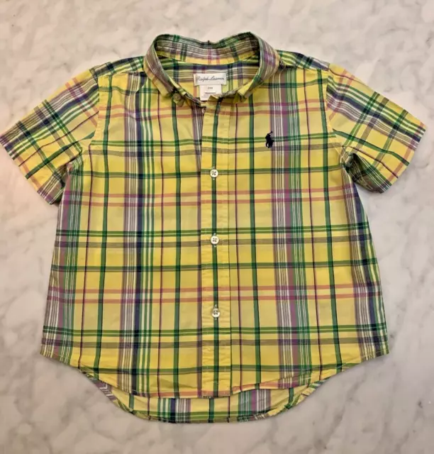 Ralph Lauren Shirt 24 Month Yellow Plaid Button Down Short Sleeve Baby Toddler