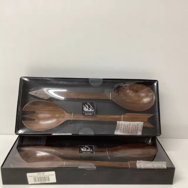 2 Sets Caravel Homewares India Wooden Salad Servers Original Boxes (F1) W#939