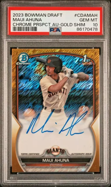 2023 Bowman Draft Chrome Maui Ahuna 1st Prospect Gold Shimmer Auto /50 PSA 10 💎