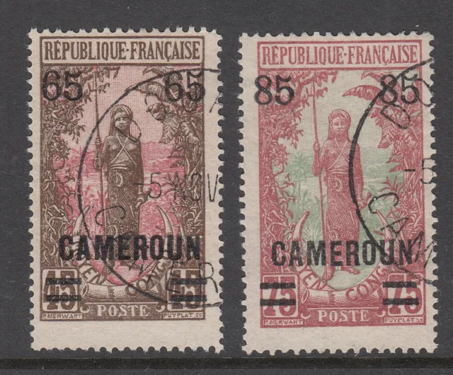 Cameroun: Two stamps of 1921 issue surcharged 65c and 85c, used, c.1924