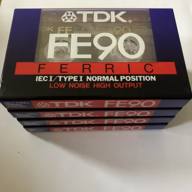 4x TDK FE90 C90 Ferriic Leer Kassettenbänder Typ 1 Normalposition Neu & Versiegelt