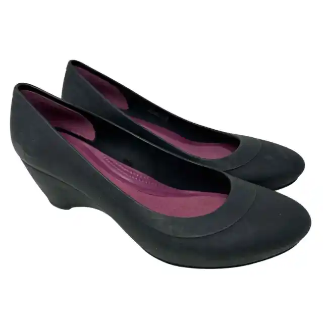 Crocs Lina Heels Womens Size 8 Black Rubber Slip On Wedge Pumps Dual Comfort