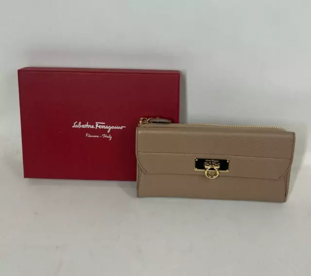 Salvatore Ferragamo Gancini Flap Leather Continental Wallet with Box