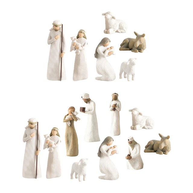 Ensemble De 10 Pièces Nativité Bergers Crèche En Résine 9Cm Décor De
