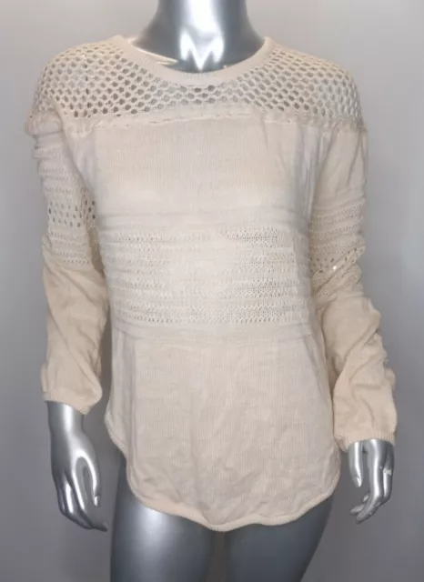 Knox Rose Size Small Sweater Open Knit Long Sleeve Cream Oatmeal Women's New