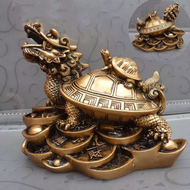 Feng Shui Dragon Lucky Chinese Turtle Tortoise Craft Statue Fortune Home Decor