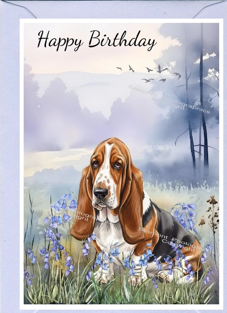 Personalised Basset Hound Dog Birthday, Sympathy, Thank You Congratulations Greetings Card - View #13