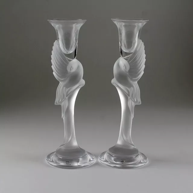 Pair of Igor Carl Faberge (France) Frosted Dove Crystal Candlesticks Signed Pair of Igor Carl Faberge (France) Frosted Dove Crystal Candlesticks Signed
