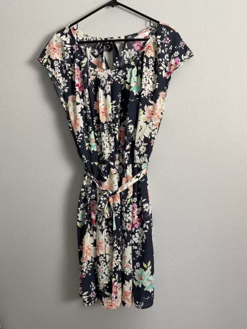 LC  Lauren Conrad Fit  & Flare Dress Women’s  XL Floral Elastic Waist  Tie Back