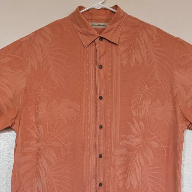 Tommy Bahama Men's XL Hawaiian Shirt 100% Silk Jacquard Tropical Leaves Floral