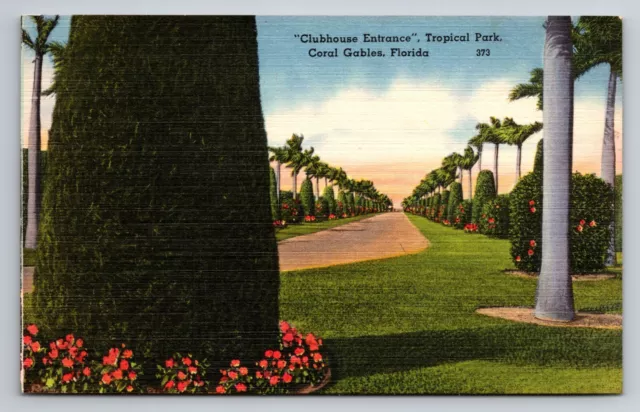 Clubhouse Entrance Tropical Park Coral Gables Florida Vintage Unposted Linen