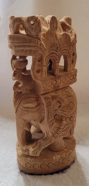 Hand Carved Wooden Indian Ambabari Elephant Figurine / Sculpture 5" Tall