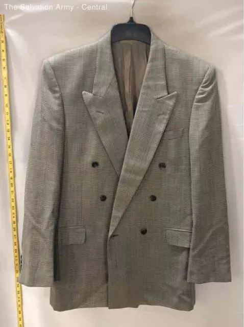 Yves Saint Laurent Mens Gray Plaid Wool Double-Breasted Blazer Size L50 COA