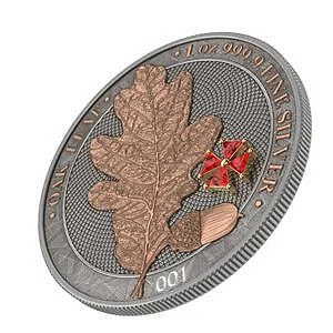 2019 Germany 5 Mark - Oak Leaf - Red Crystal Cross - 1oz Silver Coin